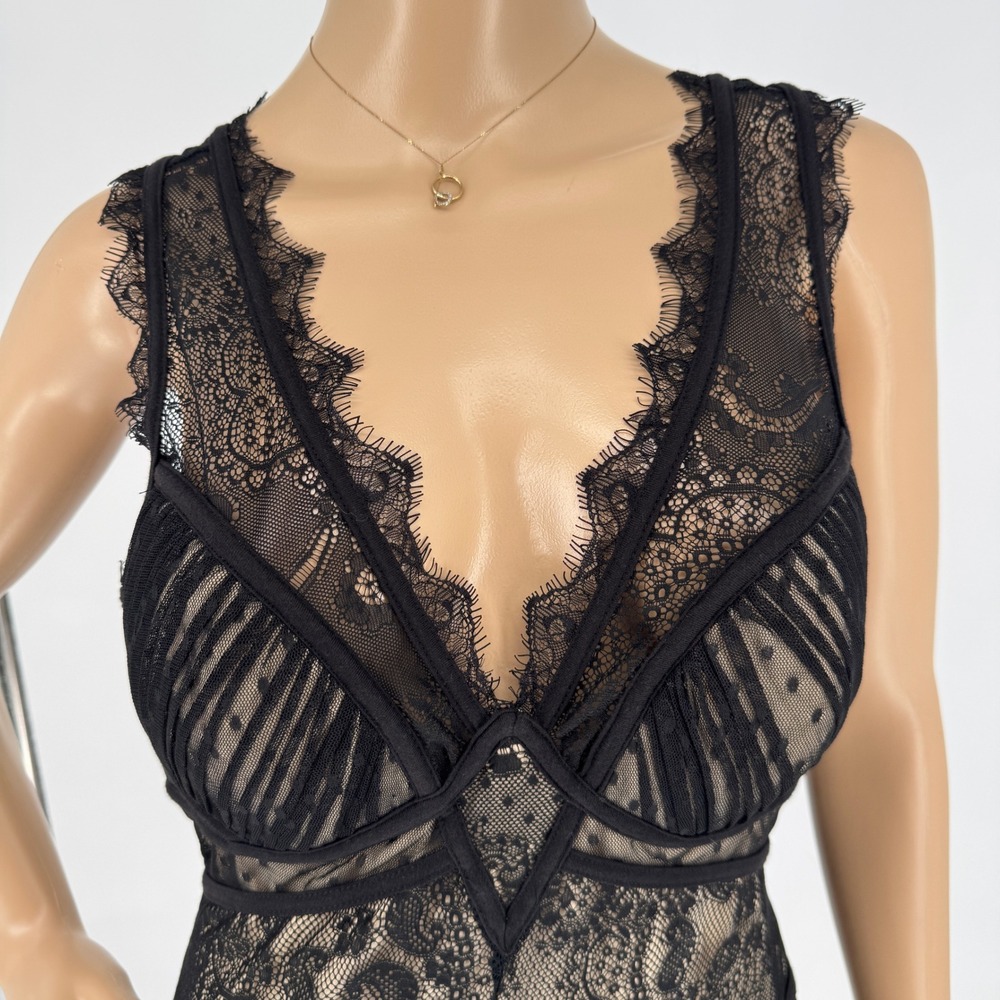 bebe Black Sheer Lace Midi Dress - Picture 2 of 16